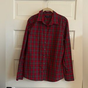 NWOT Lands End Red Plaid No Iron Button Down Blouse, size 10